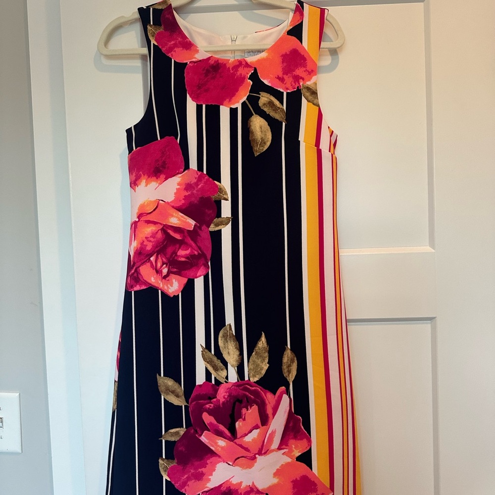 Sleeveless Floral Stripe A-Line Dress